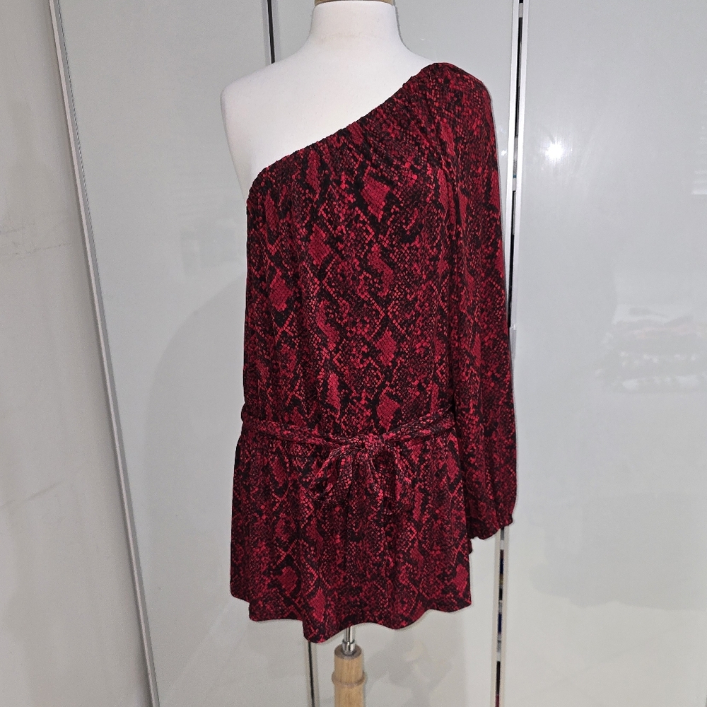 Michael Michael Kors Crimson Red Snake Print One Shoulder Top Size 2X NWT